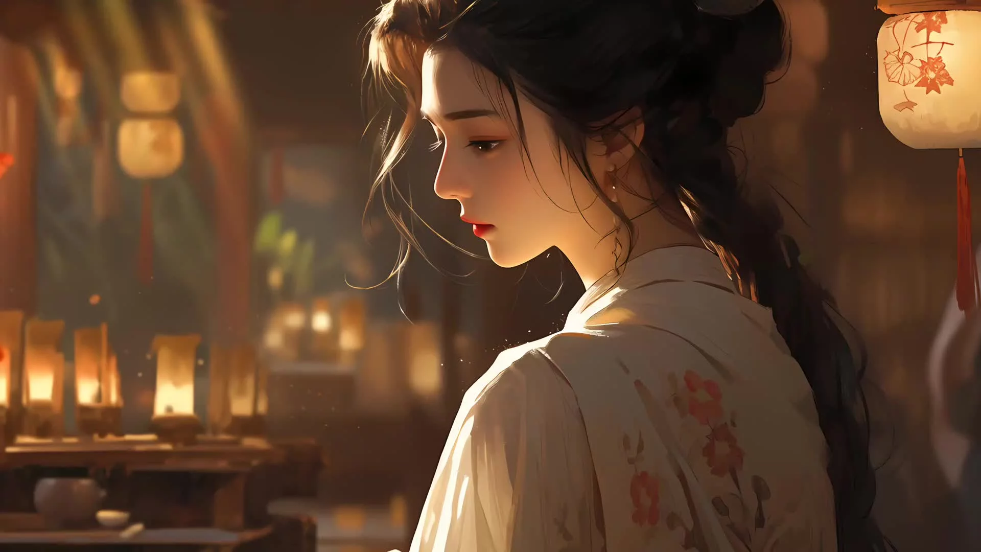 360壁纸 清纯文艺汉服长发国风美女